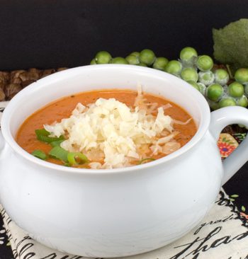 Tomato Soup with Roasted Garlic, Basil and Asiago Cheese