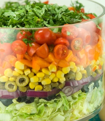 Seven Layer Salad with Creamy Salsa Dressing | afoodieaffair.com